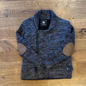 American Stitch Men's Charcoal Zip-Up Sweater with Brown Patches